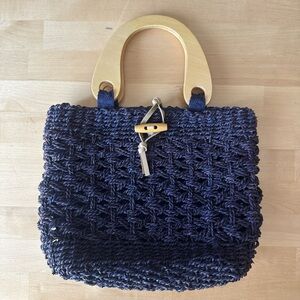 Vintage Faded Glory Woven Bag w/ Wooden Handles